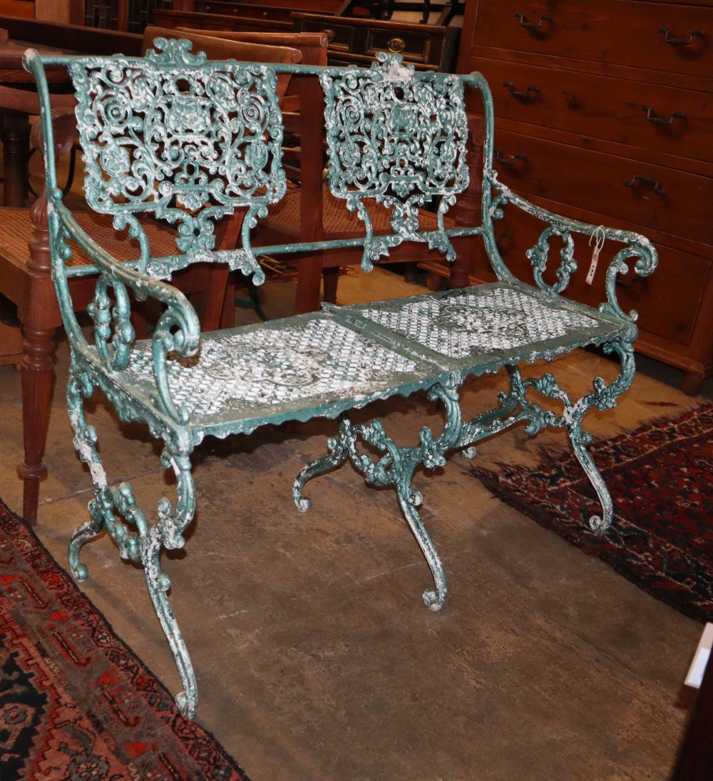 A Victorian style painted aluminium garden bench, W.97cm, D.54cm, H.85cm